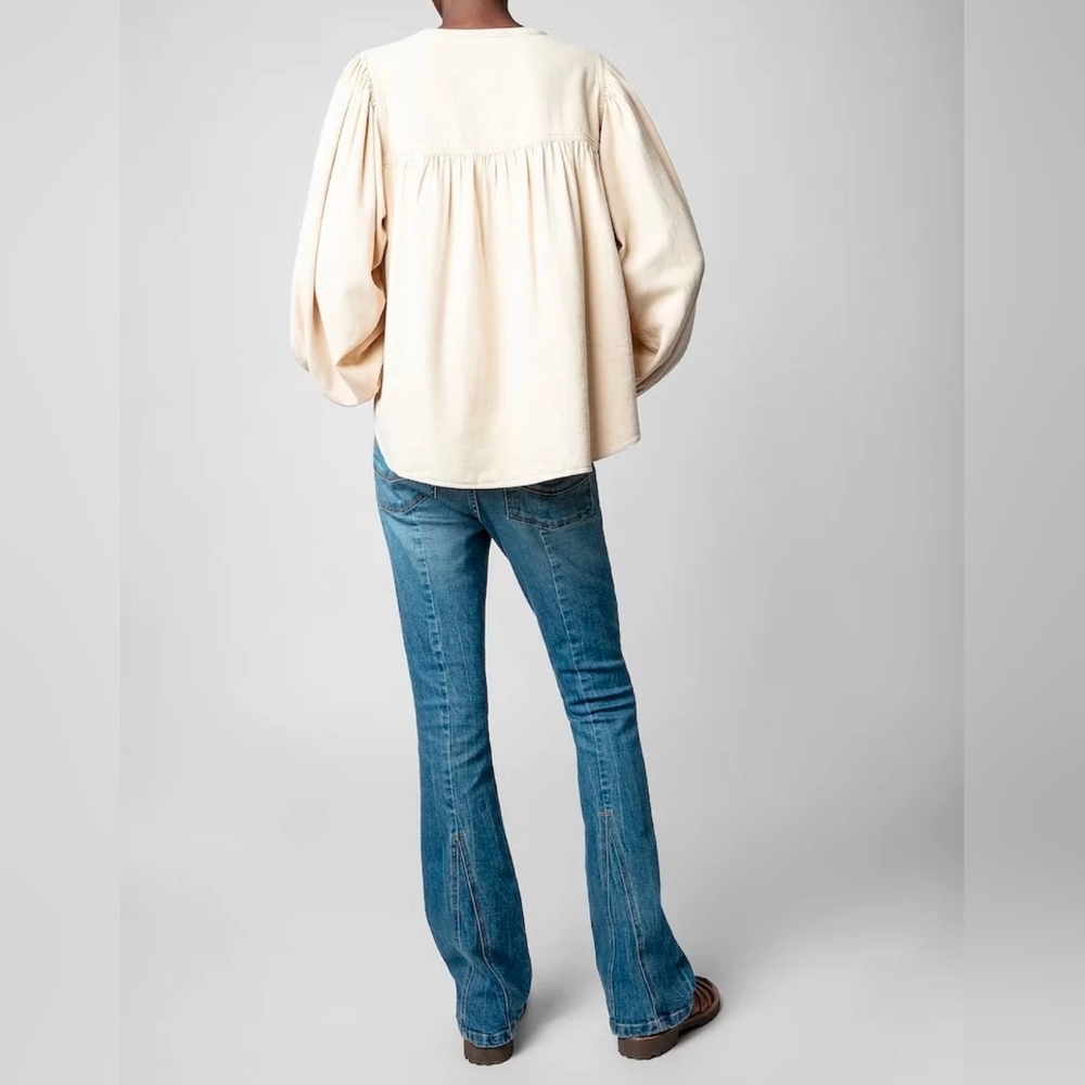 Zadig & Voltaire Cream Button-Front Peasant Blouse - Picture 3 of 6